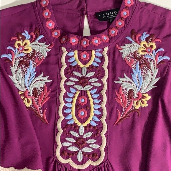 Laundry Mock Neck Embroidered Boho festival Top purple women’s medium new w tags - Picture 3 of 7